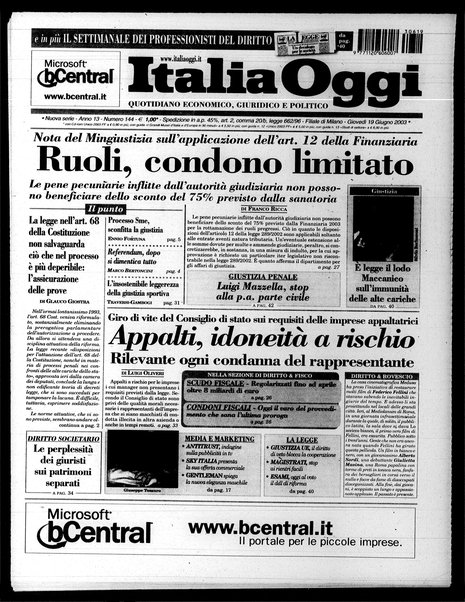 Italia oggi : quotidiano di economia finanza e politica